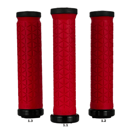 Pro Lock-On Grips – Red, A'ME BMX & MTB Lock-On Grips with Tri Pattern