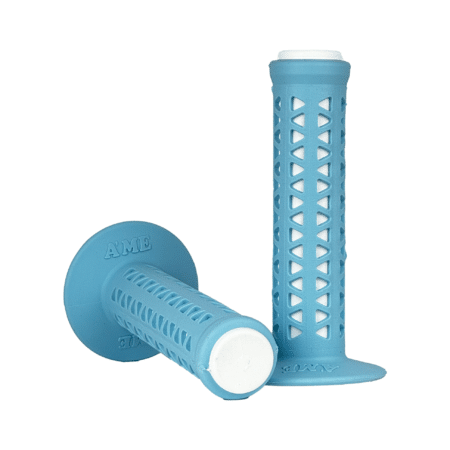 A'ME Unitron BMX Grips – Light Blue over White, Flanged Old School BMX Grips with Tri Pattern