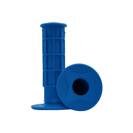 A'ME Half Waffle Motorcycle Grips Maui Blue Showing Grip Pattern and Open End